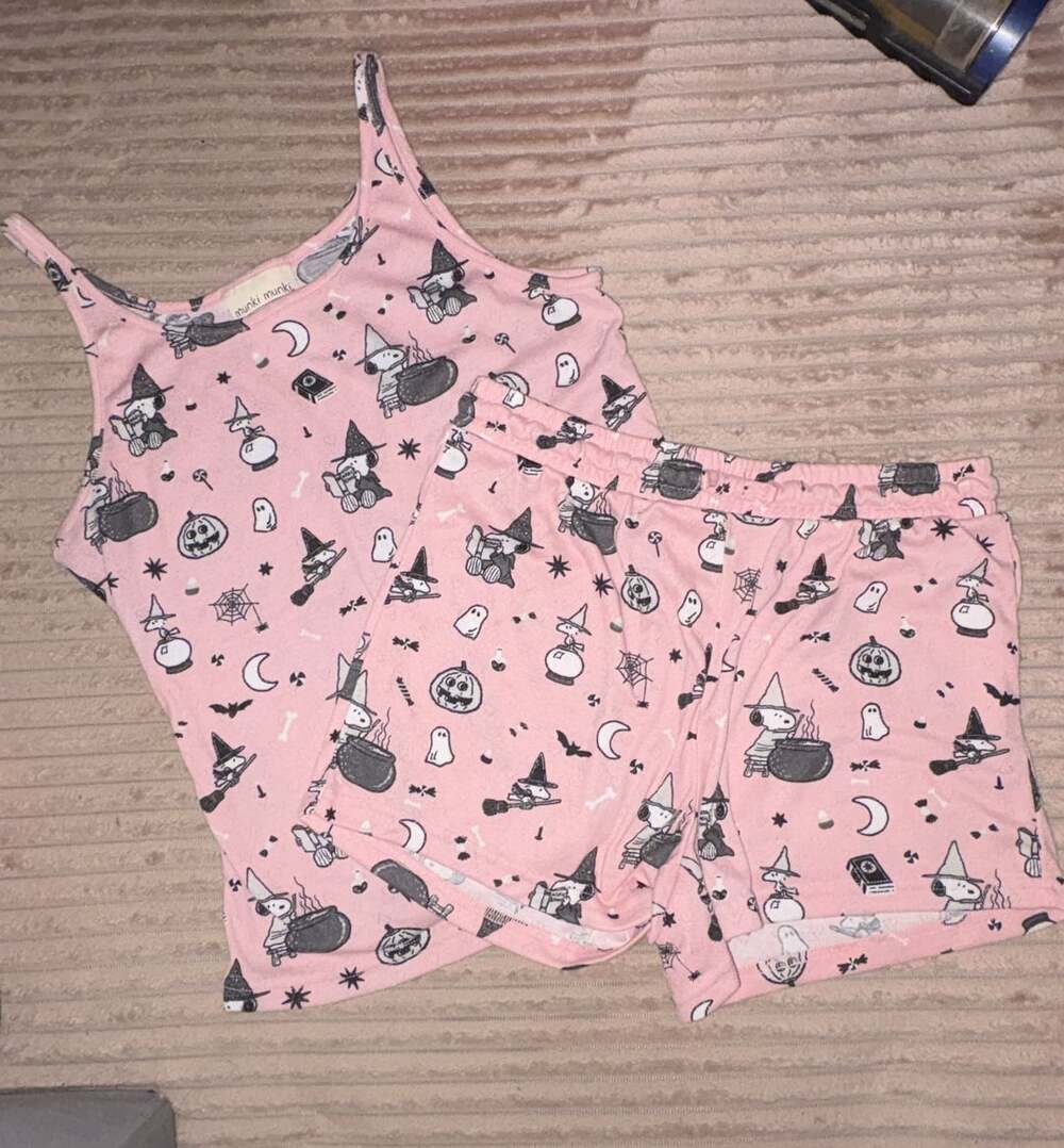Munki Munki Peanuts Halloween Snoopy Pink Cami and Short Pajama Set Size M